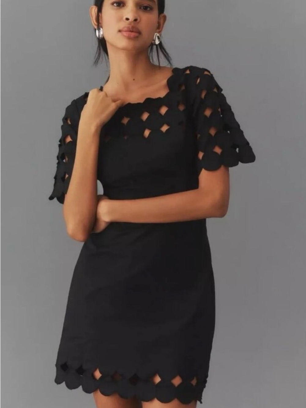 NWT Anthropologie Black Laser-Cut Mini Dress